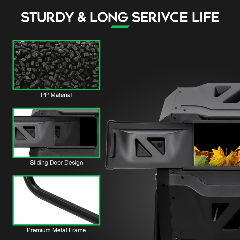 Compost Bin Outdoor 43 Gal Large Compost Tumbler Composter w/Dual Chamber Black gallery