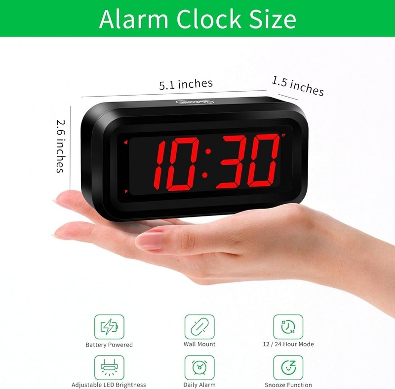 Alarm Clock, Led Digital Clock, Small Wall Clock, Battery Operated, Ad gallery