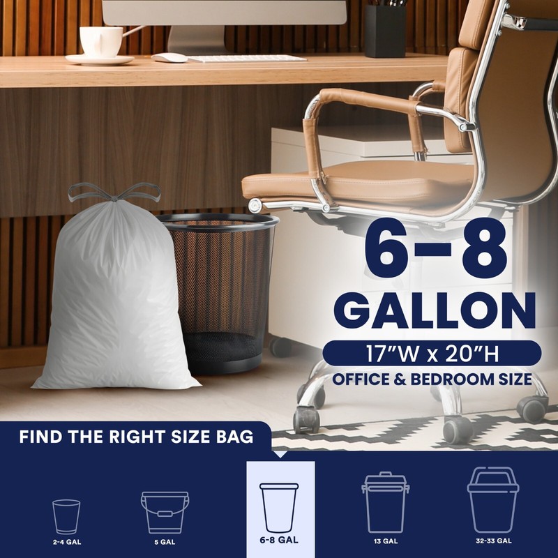Plasticplace 6 Gallon Drawstring Trash Bags - White, Case of 200 Bags gallery