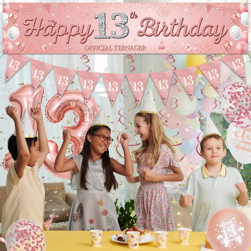 13th Birthday Balloons Decorations for Girls - Rose 15 cm x 20 cm, Gold gallery