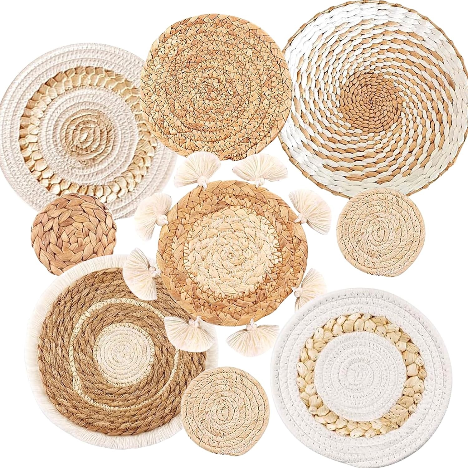 9PCS Boho Wall Baskets Set, Seagrass Rattan Wicker Basket Set, Round Handmade gallery