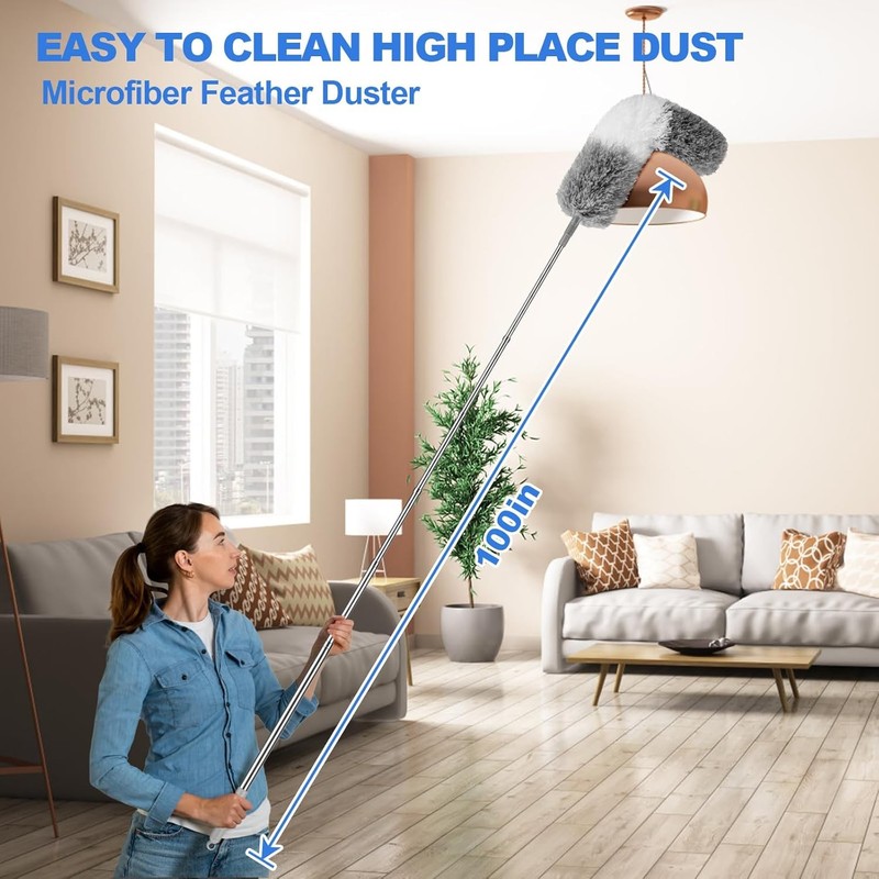 Feather Duster 100in Extendable Pole Bendable Head for Ceiling Fan Dusting Home! gallery