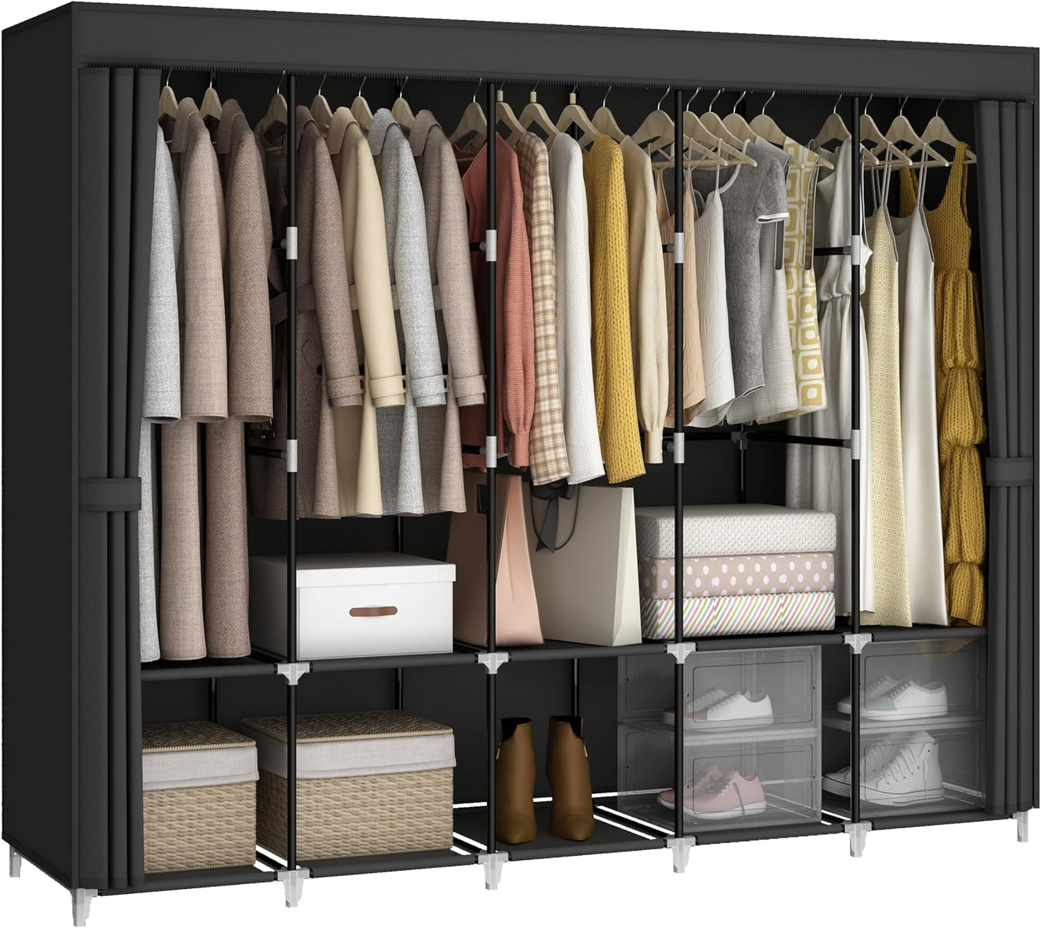 83 Inch Wide Portable Closet Wardrobe, Clothes Storage Rack Organizer with Cover gallery