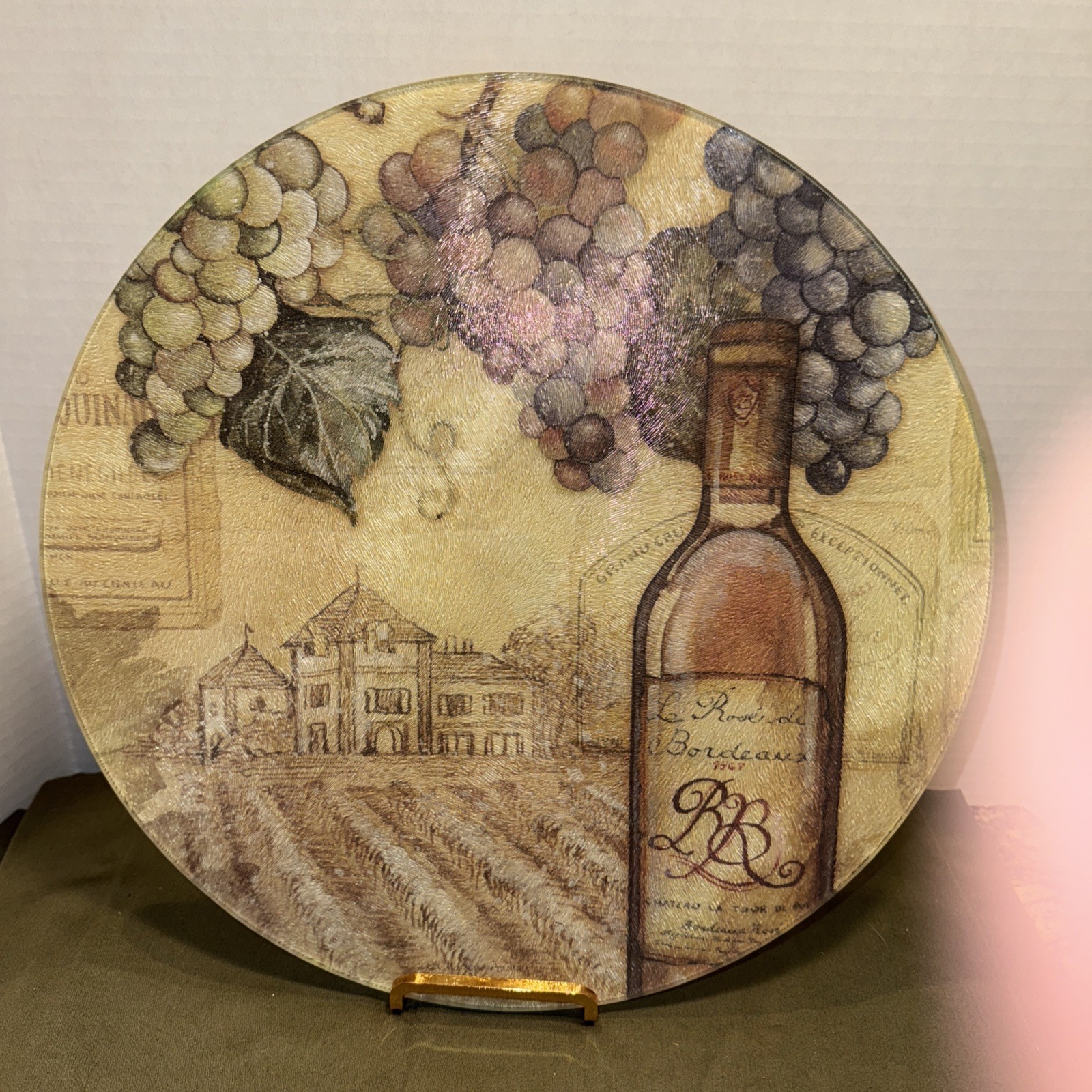 Counter Art Lazy Susan 13 inch Tempered Glass Grapes and Wine Design Pre Ownded gallery