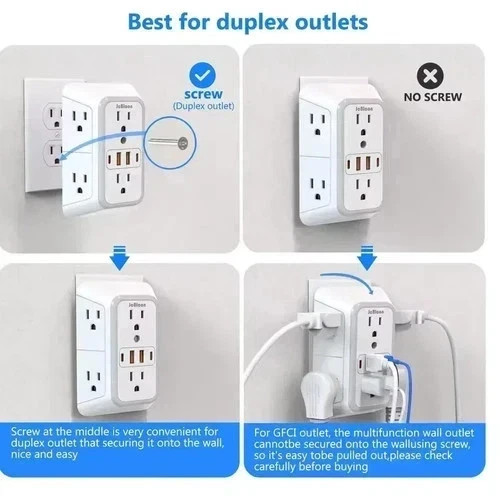 6 Outlet Extender Surge Protector Multi Plug Wall Adapter 4 USB Charger Ports gallery