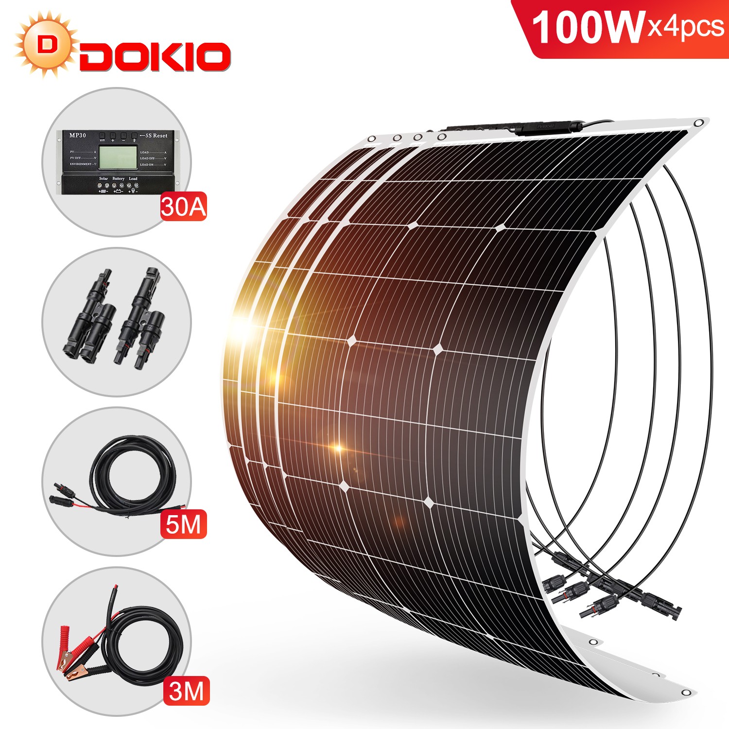 400W(100WX4) Flexible Solar Panel Complete Kit for Backup Power Supply Off Grid gallery