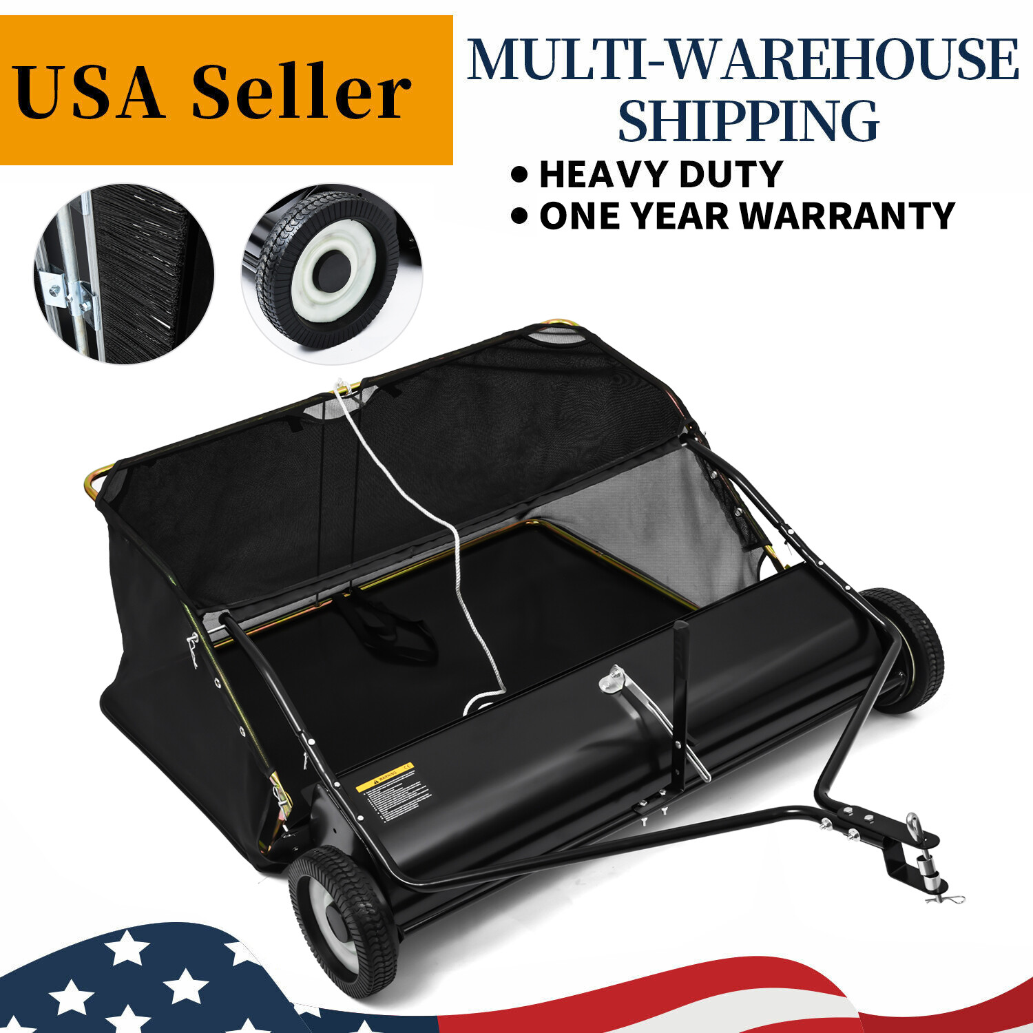 42" Tow Behind Lawn Sweeper Leaf Collector for Grass Lawn 12 Cu FT Capacity 42in gallery