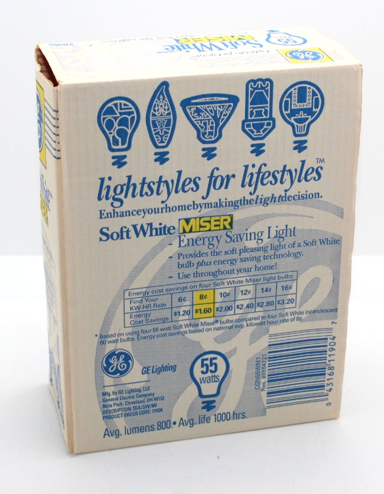 GE Miser Light Bulbs Soft White 55 Watt 1 pack of 4 Bulbs 800 Lumens A19 gallery