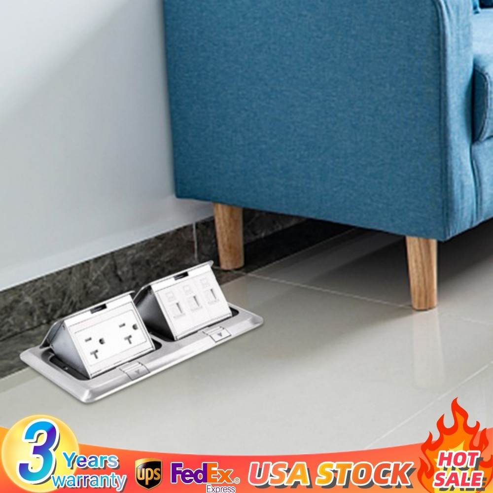 Dual Pop Up Floor Outlet 20A USB W/ Sockets Electrical Outlet Receptacle Silver gallery