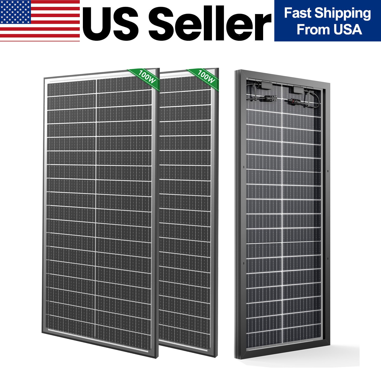 2Pack 100W Bifacial 200W Solar Panel Mono 18V 18BB N-Type PV Home RV Off Grid US gallery