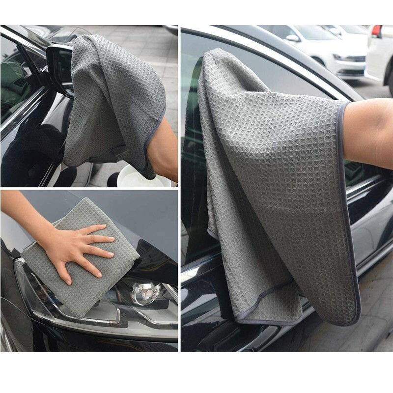 3 Pcs Large Waffle Weave Grey Thirsty Microfiber Drying Towel 16" x 24" gallery