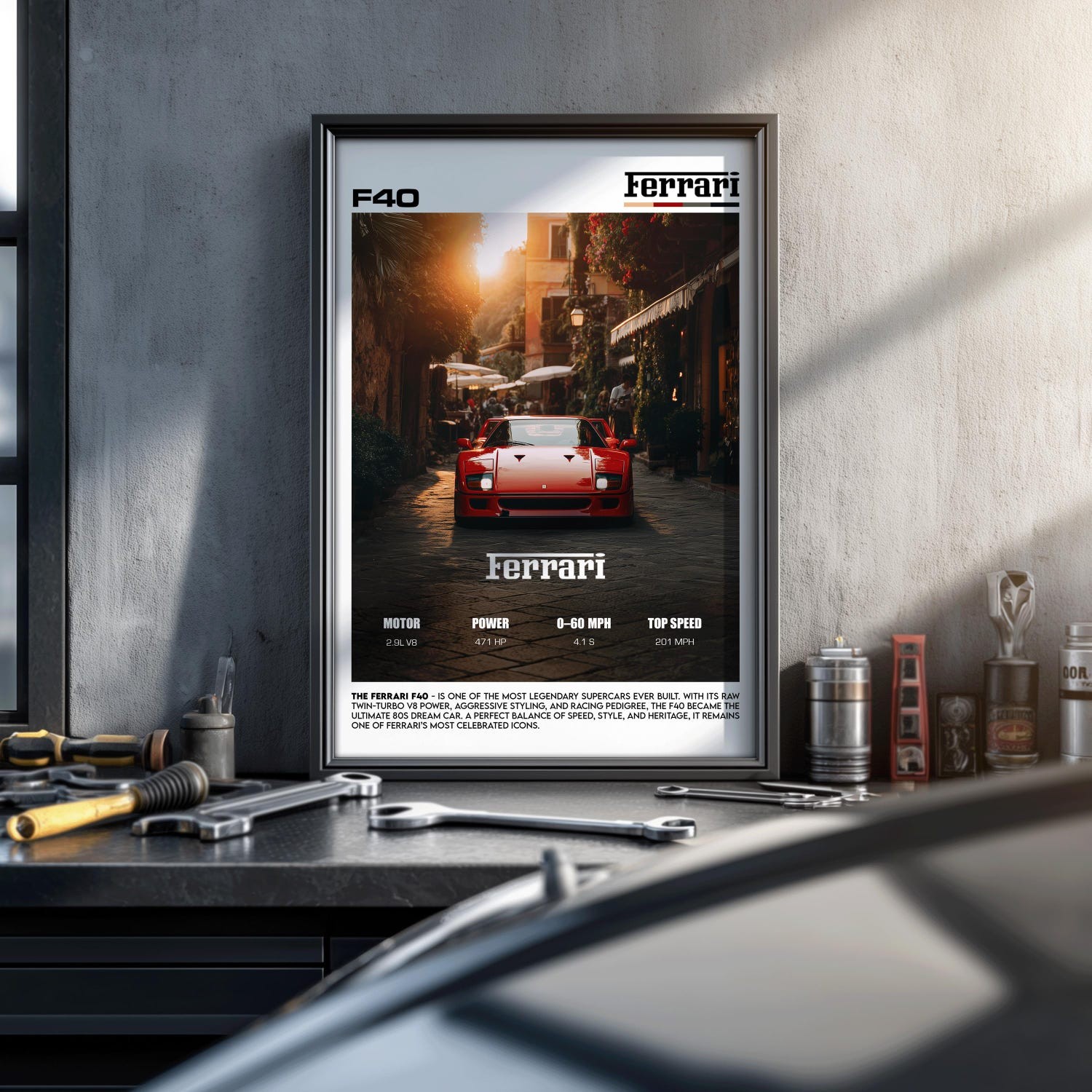 Ferrari F40 Poster Classic Supercar Wall Art 80s Dream Car Decor Print gallery