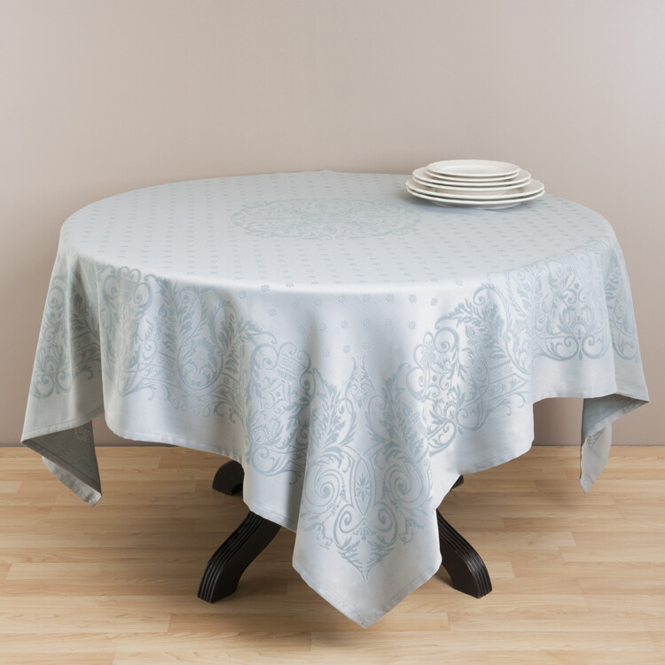 Eucalyptus 72 inch Square Jacquard Poly-Cotton Blend Tablecloth