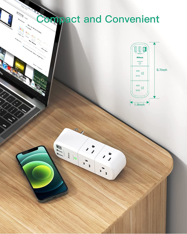 Outlet Extender with Rotating Plug, Surge Protector 6 AC Multi Plug Wall Outlet gallery