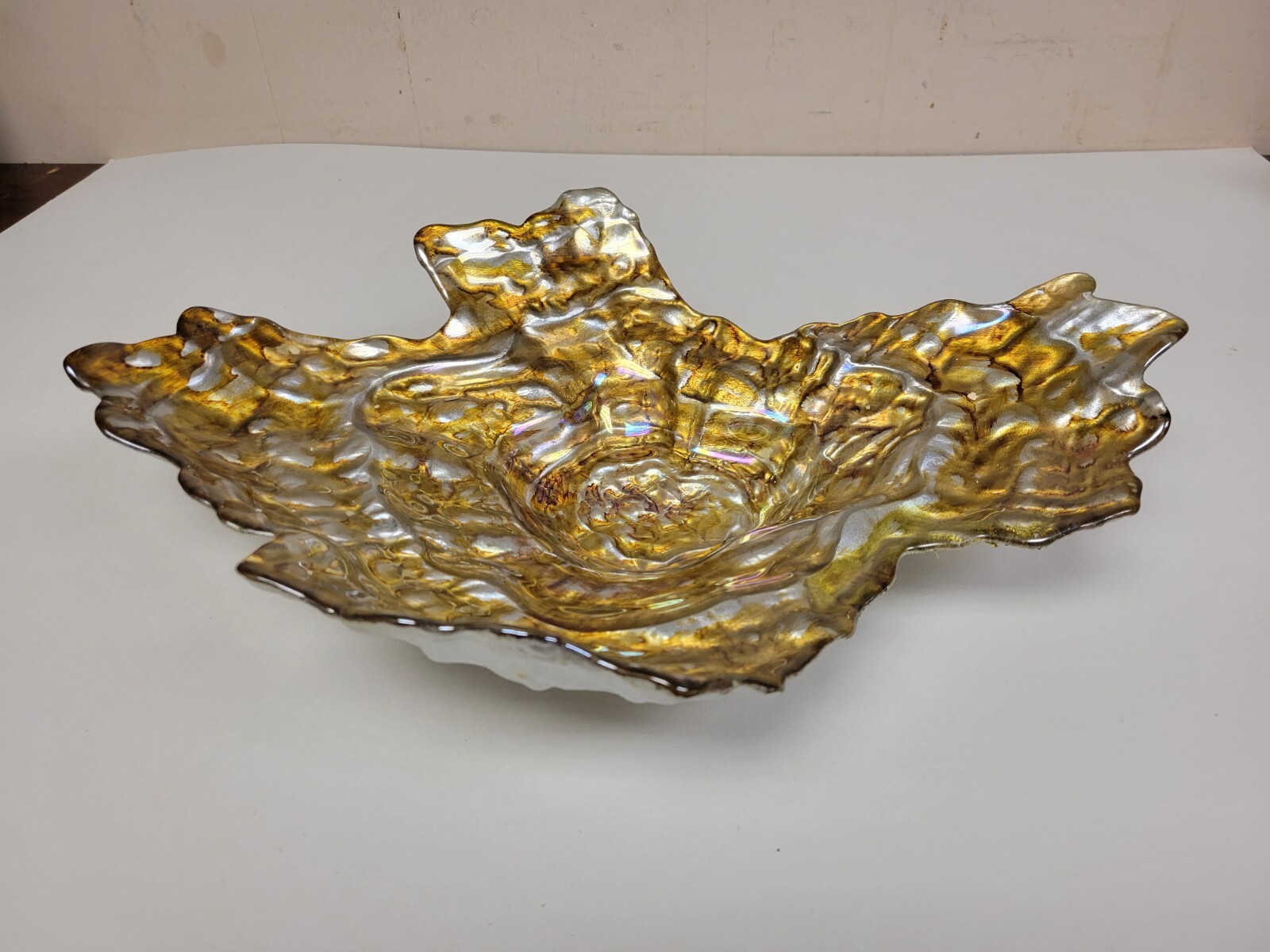 Multi Color Iridescent Glass Centerpiece Bowl, Free-Form Design, 18" x 13" gallery