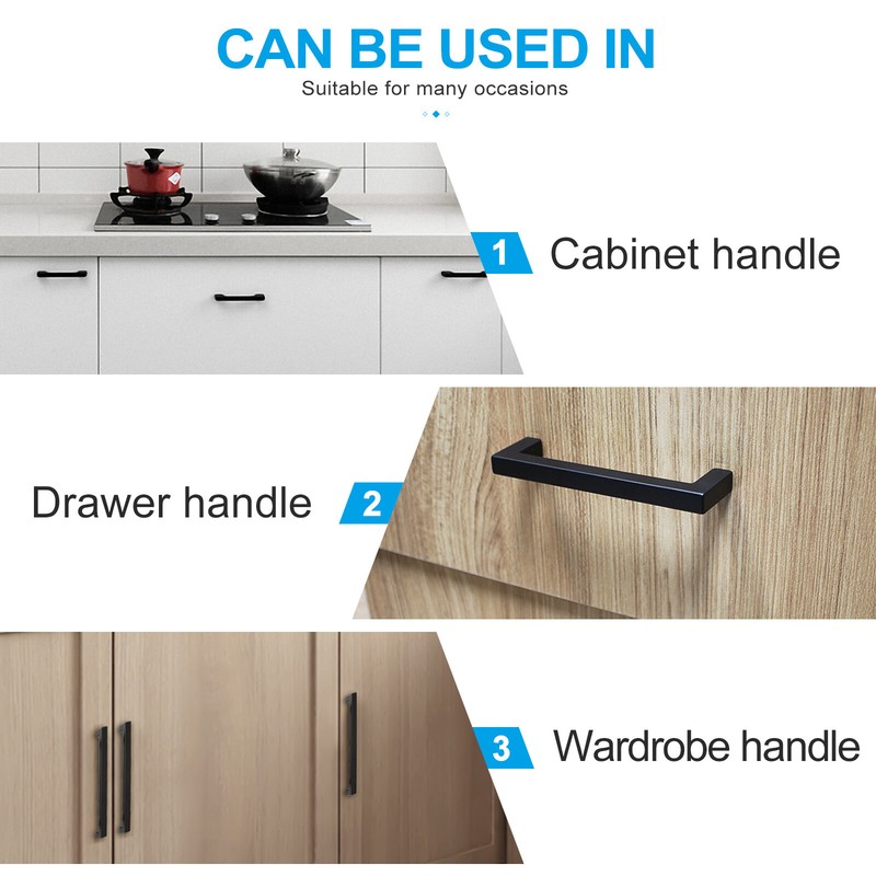 20 Pack Solid Square Bar Cabinet Handle Matte Black Cupboard Pulls for Kitchen gallery