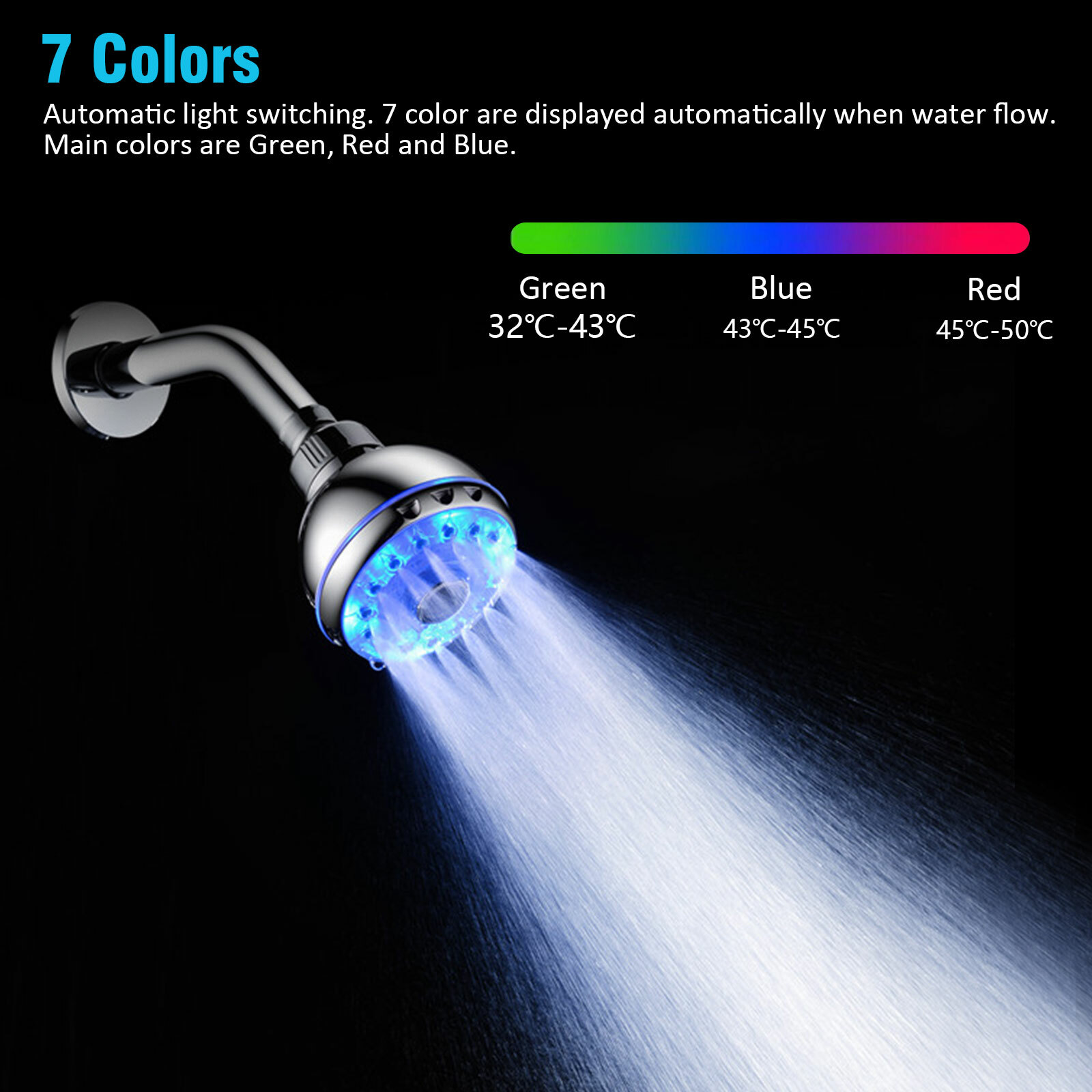 7 Colors Changing LED Shower Head with RGB Light Automatically Sprayer Bathroom gallery