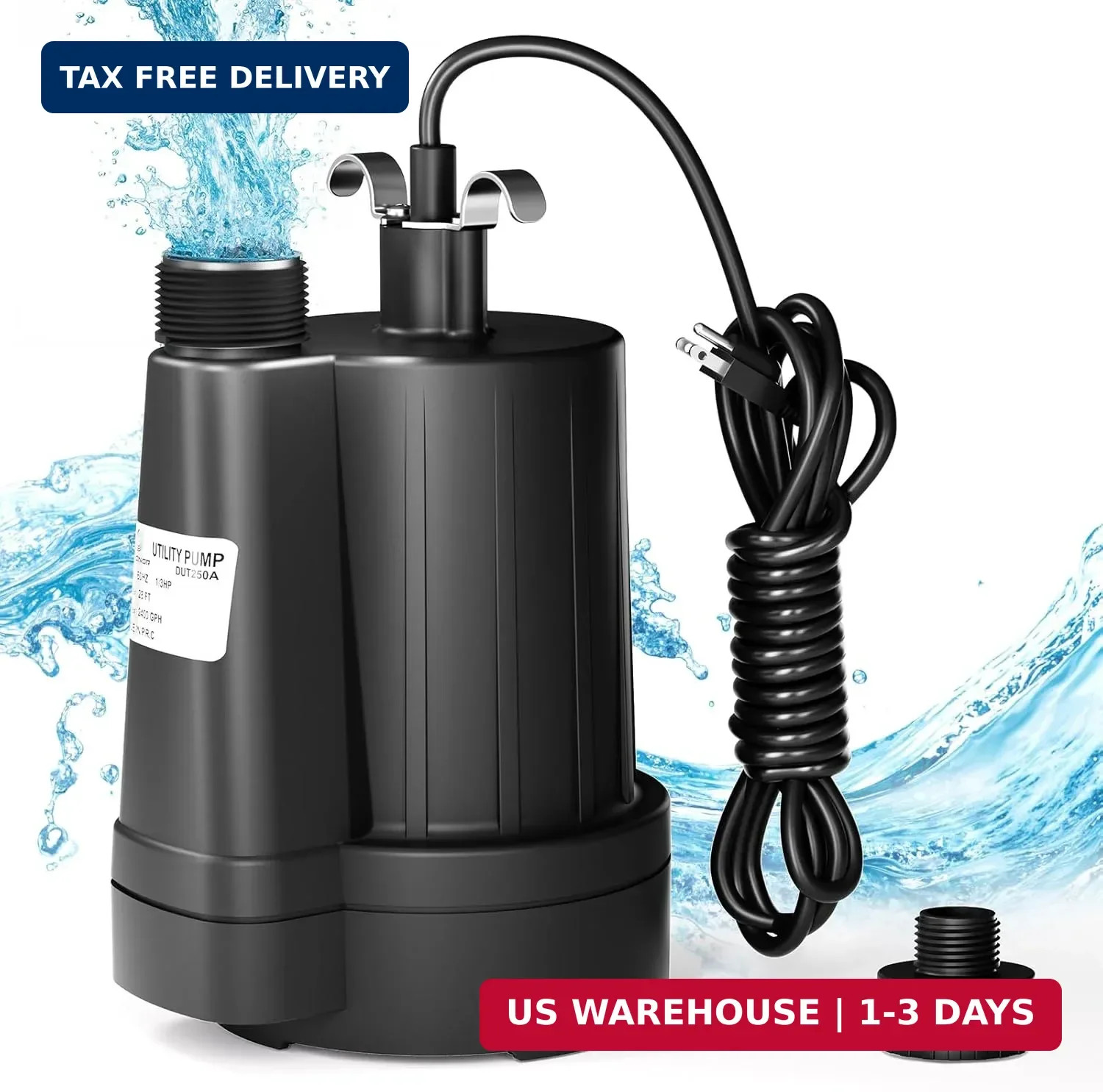 D-HONOR Sump Pump Submersible Utility Water Pump 1/3HP 2400GPH Thermoplastic Ele gallery