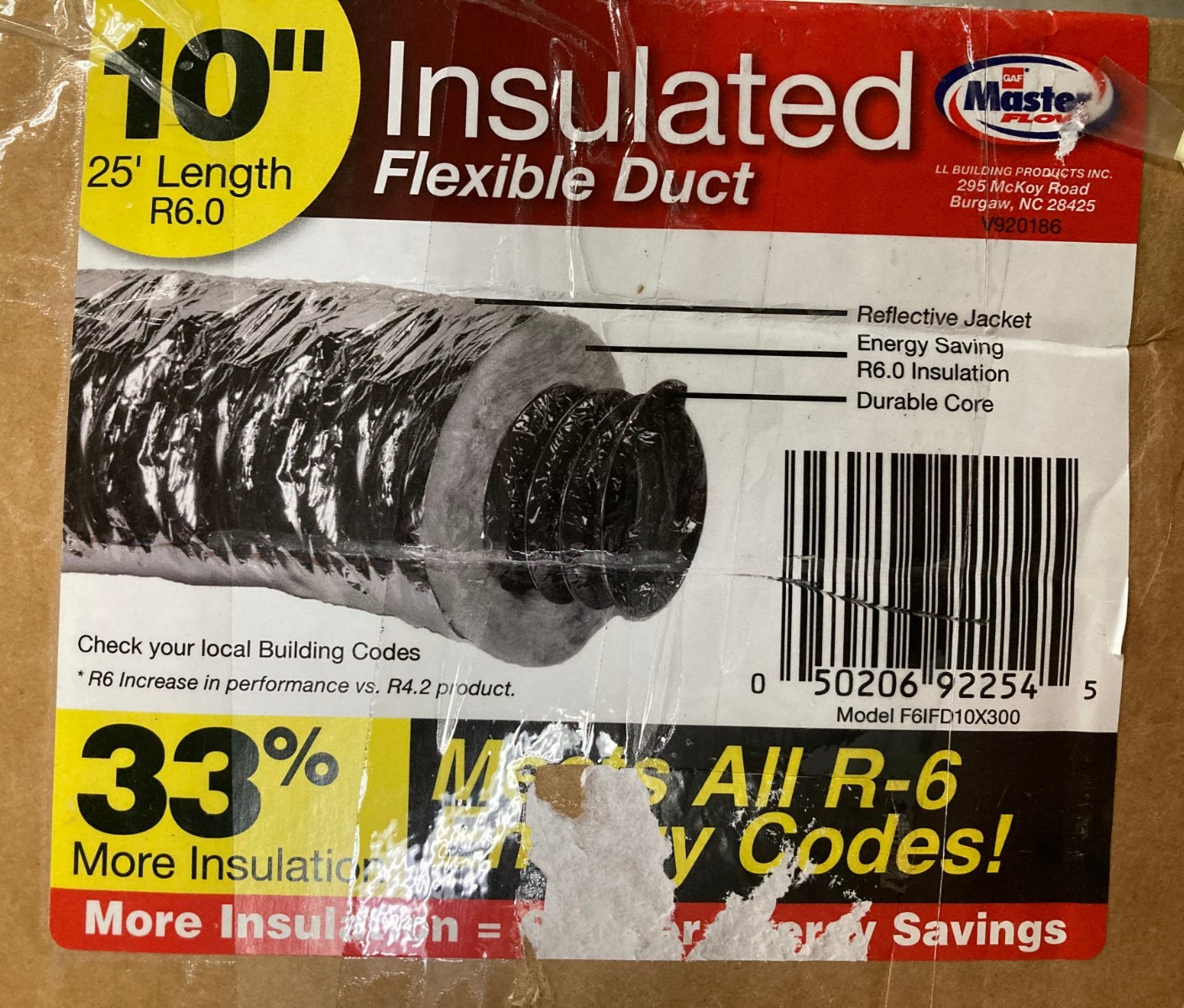 Master Flow 10in x 25 Ft Flexible Duct R6 Heavy Duty Insulated Reflective Jacket gallery