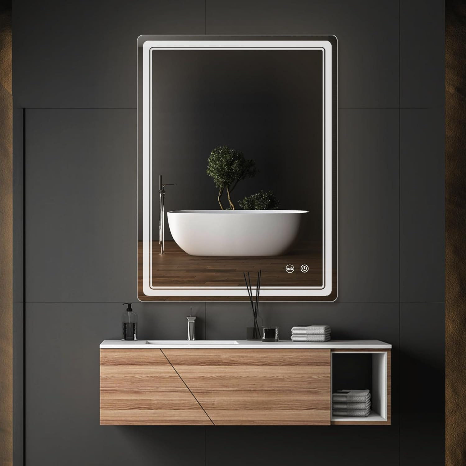 Dimmable 28x20 LED Bathroom Mirror with Anti-Fog & UL Certification gallery