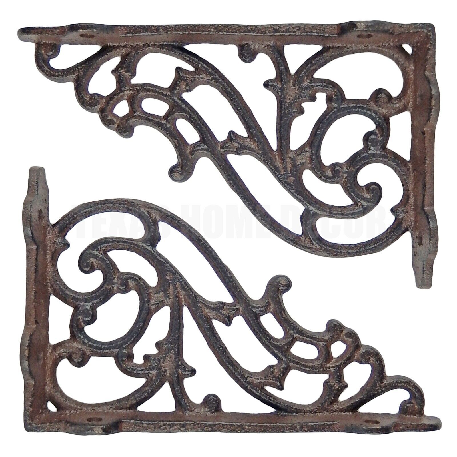 2 Small Shelf Brackets Scrolls Cast Iron Brace Antique Style 5 1/4 x 3 1/4 inch gallery