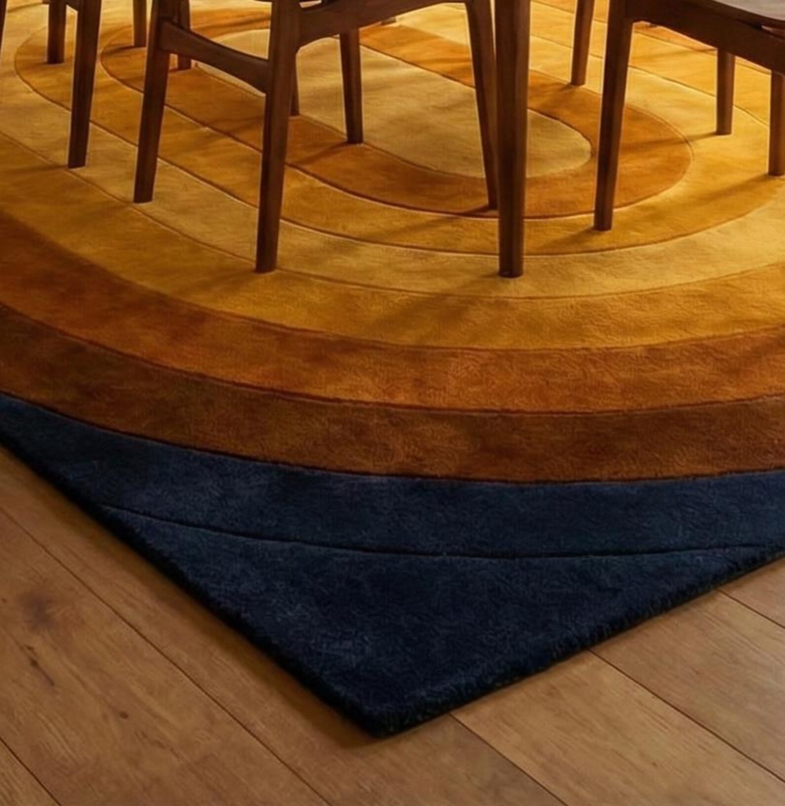 Mid-Century Modern Rug - Deep Navy & Burnt Orange Sunset Rug - High-Low Textured gallery