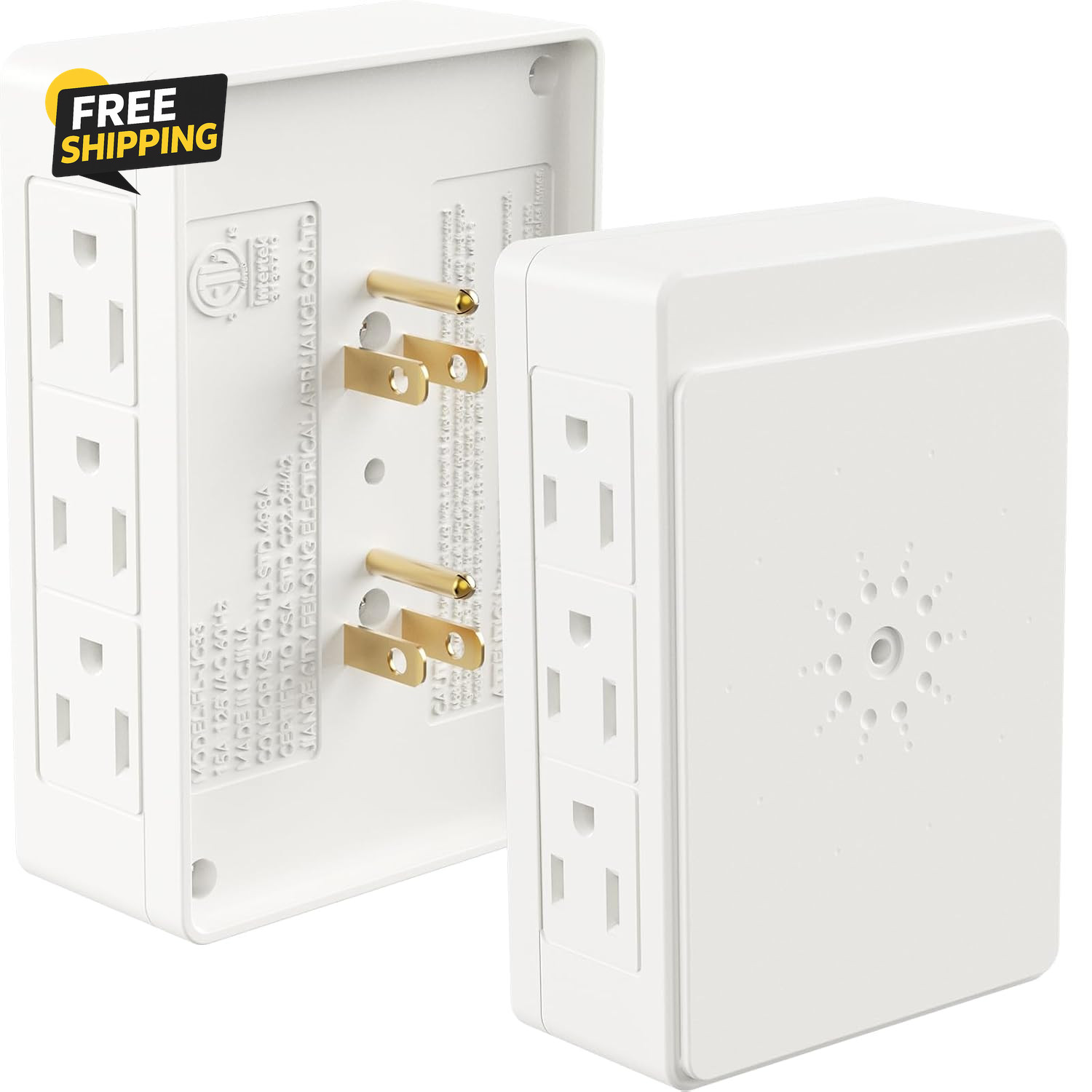 2 Pack Side Outlet Plug Adapter, 6-Outlet Extender, 3-Prong, Multiple Plug gallery