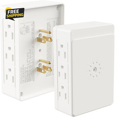 2 Pack Side Outlet Plug Adapter, 6-Outlet Extender, 3-Prong, Multiple Plug