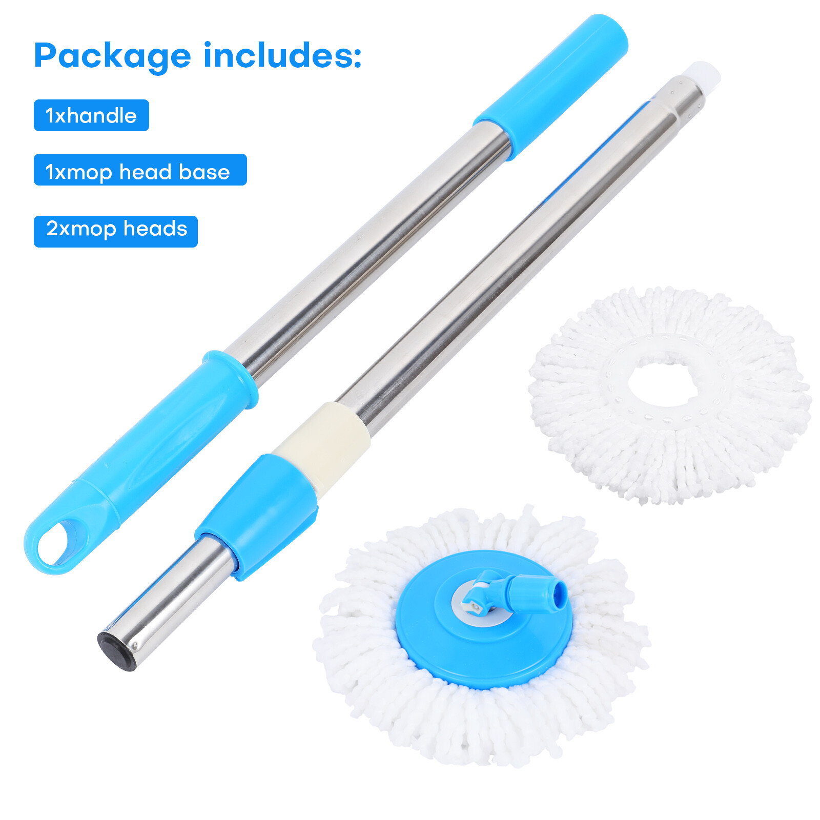 360° Rotating Spin Mop Handle Replacement Adjustable Pole 2 Microfiber Mop Heads gallery