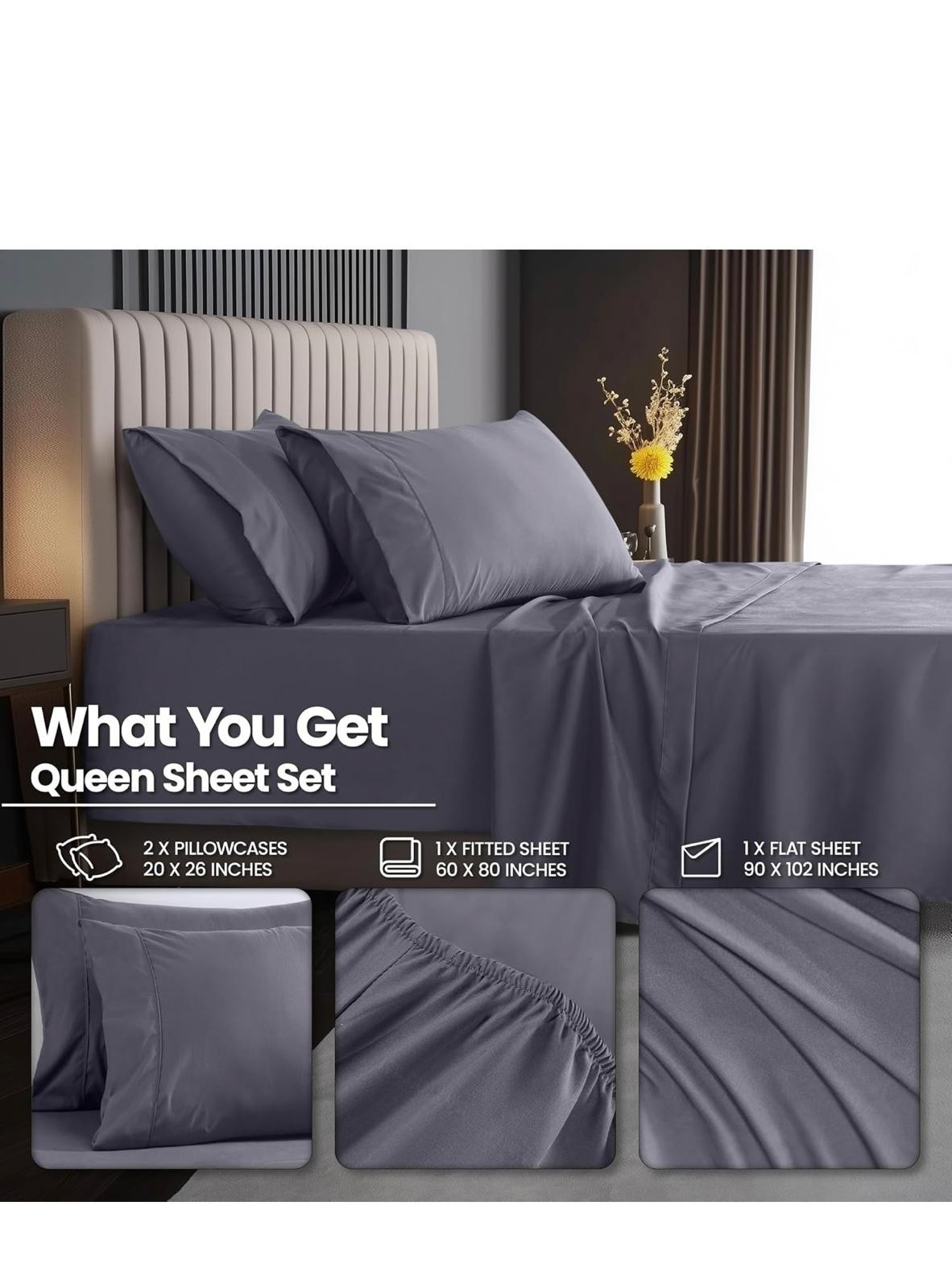 Utopia Bedding Quenn sheet set- jersey Sheets 4 piece - cotton (Dark GREY) gallery