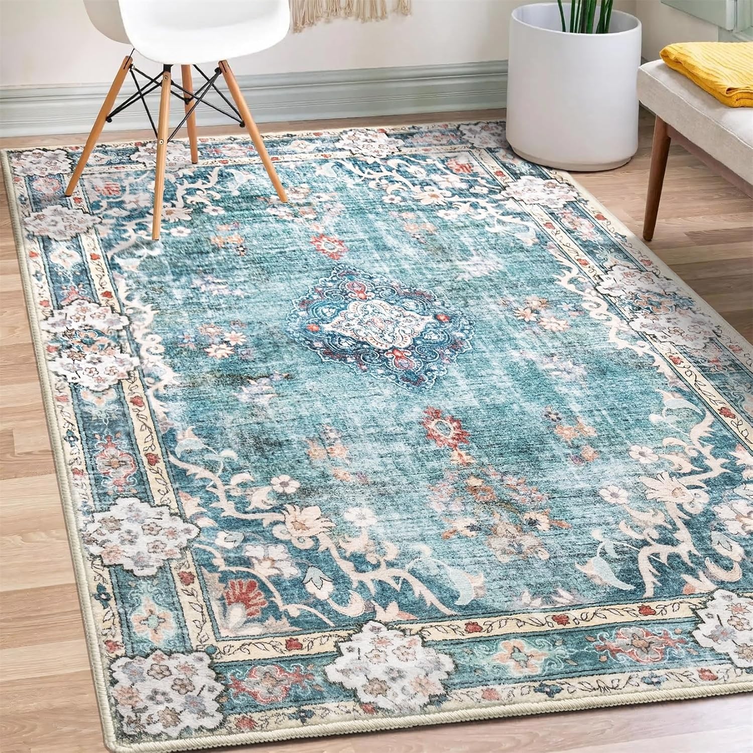 Boho Rug 3'x5' Machine Washable Teal Small Area Rugs for Entryway Bedroom gallery