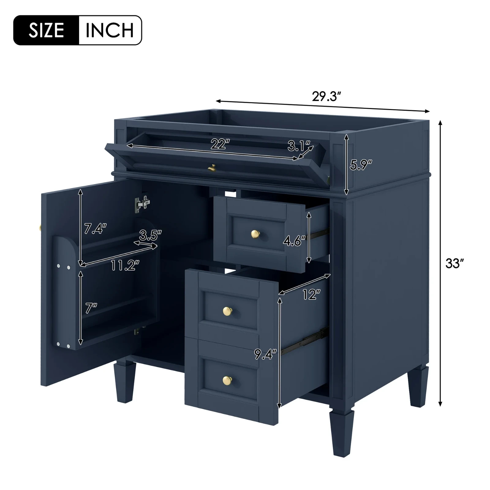 30'' Bathroom Vanity WITHOUT TOP SINK, Bathroom Storage Cabinet gallery
