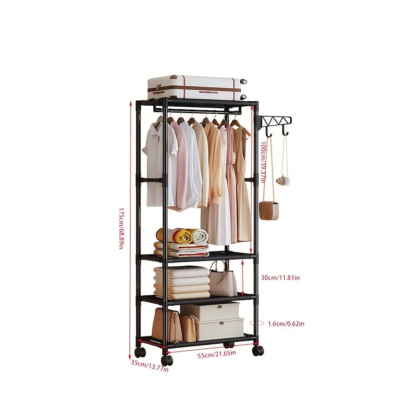 Portable Wardrobe,Freestanding Closet,Multi-Functional Design,Hooks,Casters gallery