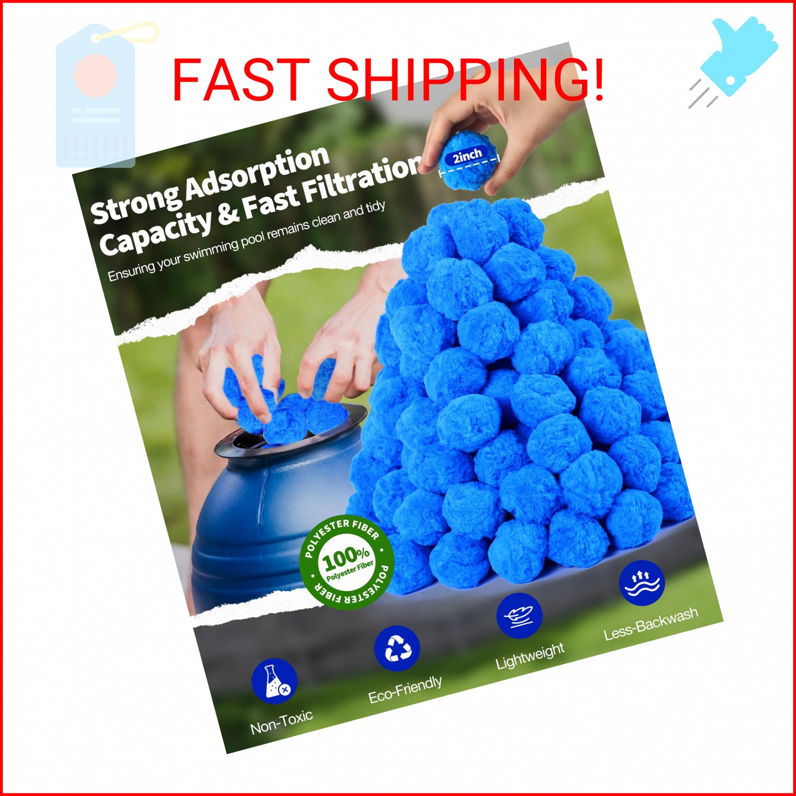 BluClear 3.5 lbs Pool Filter Balls for Sand Pump, Reusable Blue Pool Filter Medi gallery