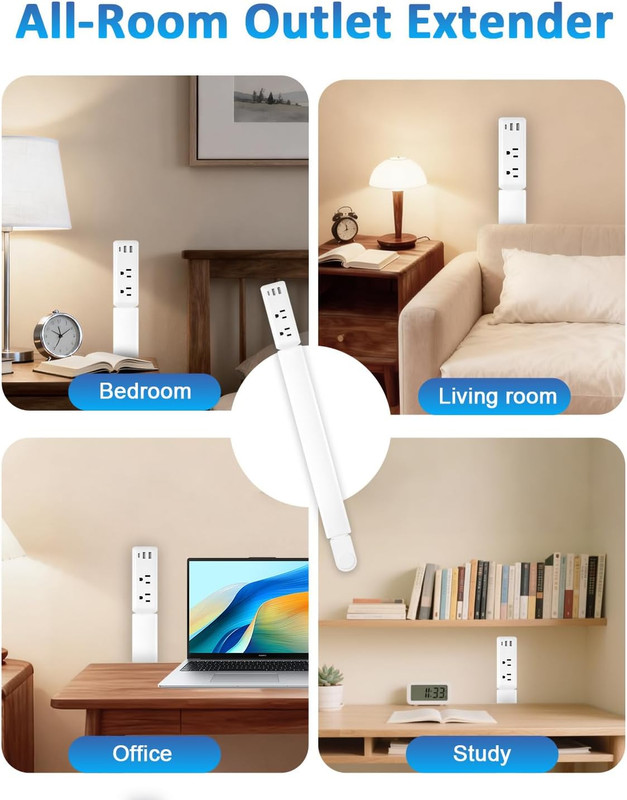 2Pack Vertical Outlet Extender with USB Ports & 180° Rotation for Easy Access gallery