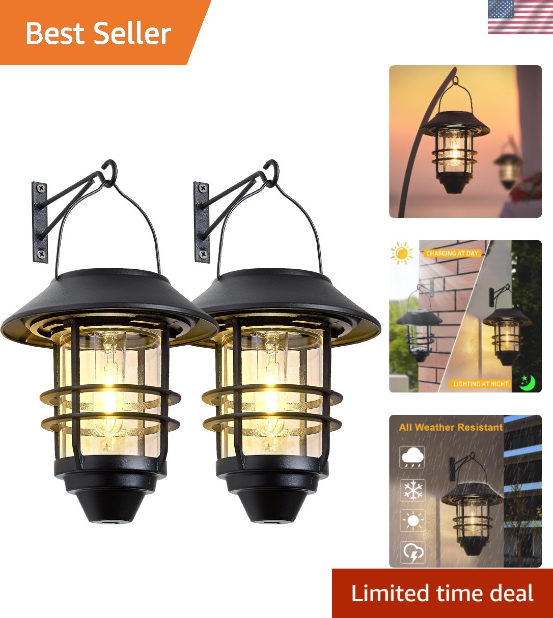Chic Solar Lanterns for Outdoor Use, Elegant Design & Long Battery Life, 2 Pack gallery