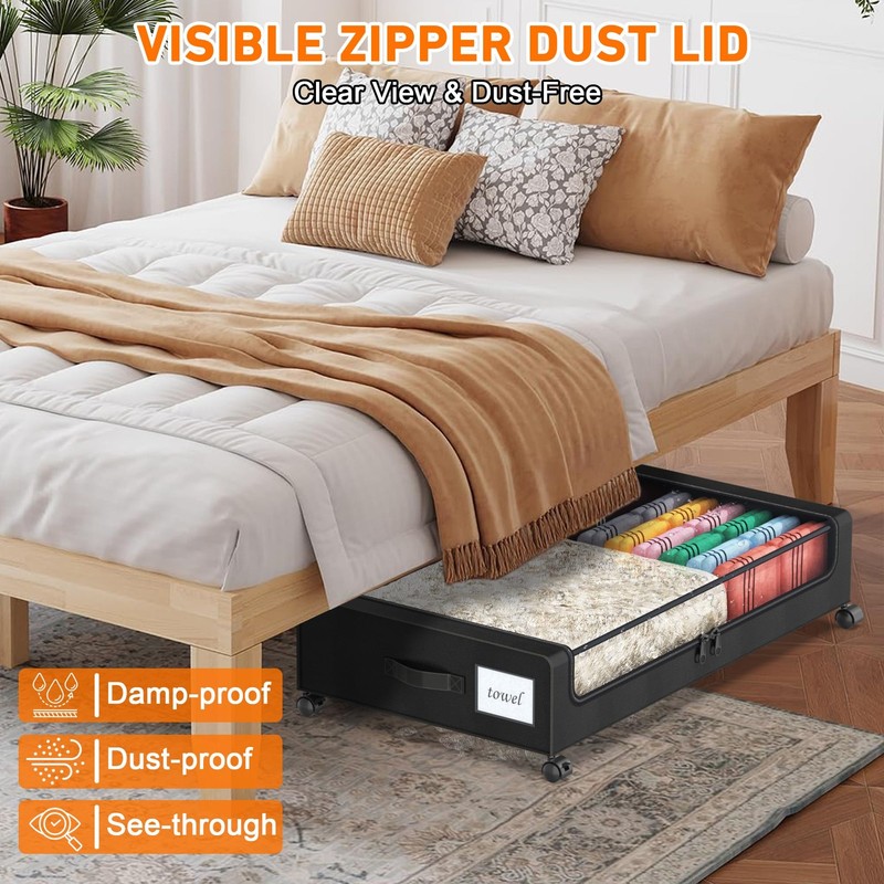 2 Pack Under Bed Storage with Wheels and Lids Storage Containers for Clothes gallery