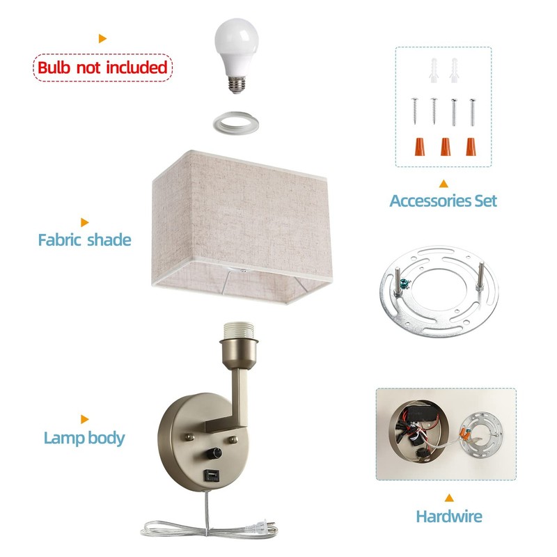 Plug in Wall Sconce with Dimmer Switch and USB Port，1-Light 9.5“Rectangular L... gallery