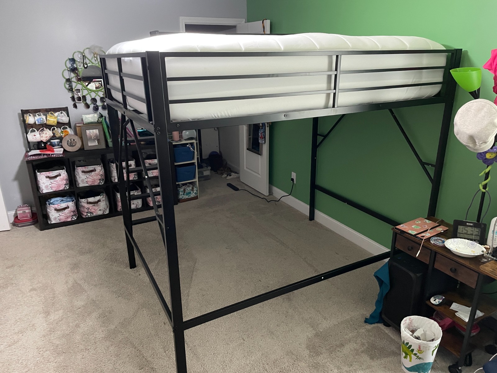 Black Metal Full-Size Loft Bed with Ladder. New and unused, Partially Assembled gallery