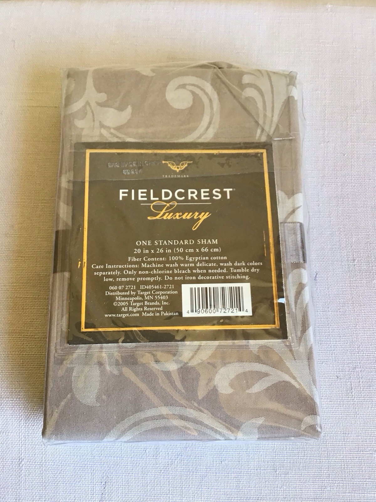 New One Fieldcrest Luxury Taupe Damask Standard Rectangle Cotton Pillow Sham gallery