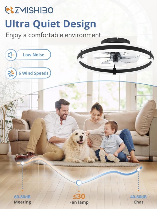 Flush Mount Ceiling Fan Light – Remote & App Controlled with 3000-6000K Lighting gallery
