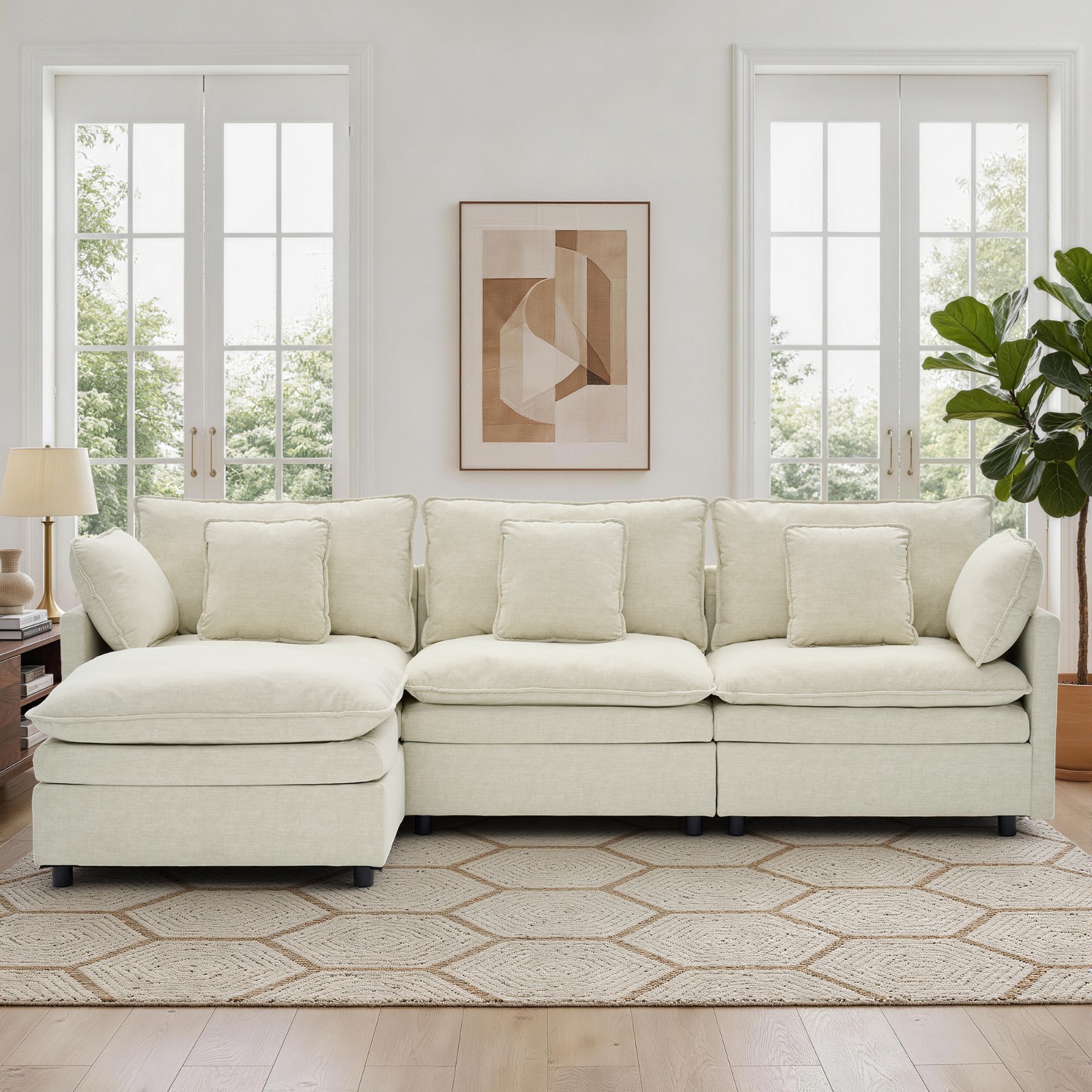 Korser L-Shaped Modern Modular Sectional Sofa With Movable Ottoman & Pillows gallery