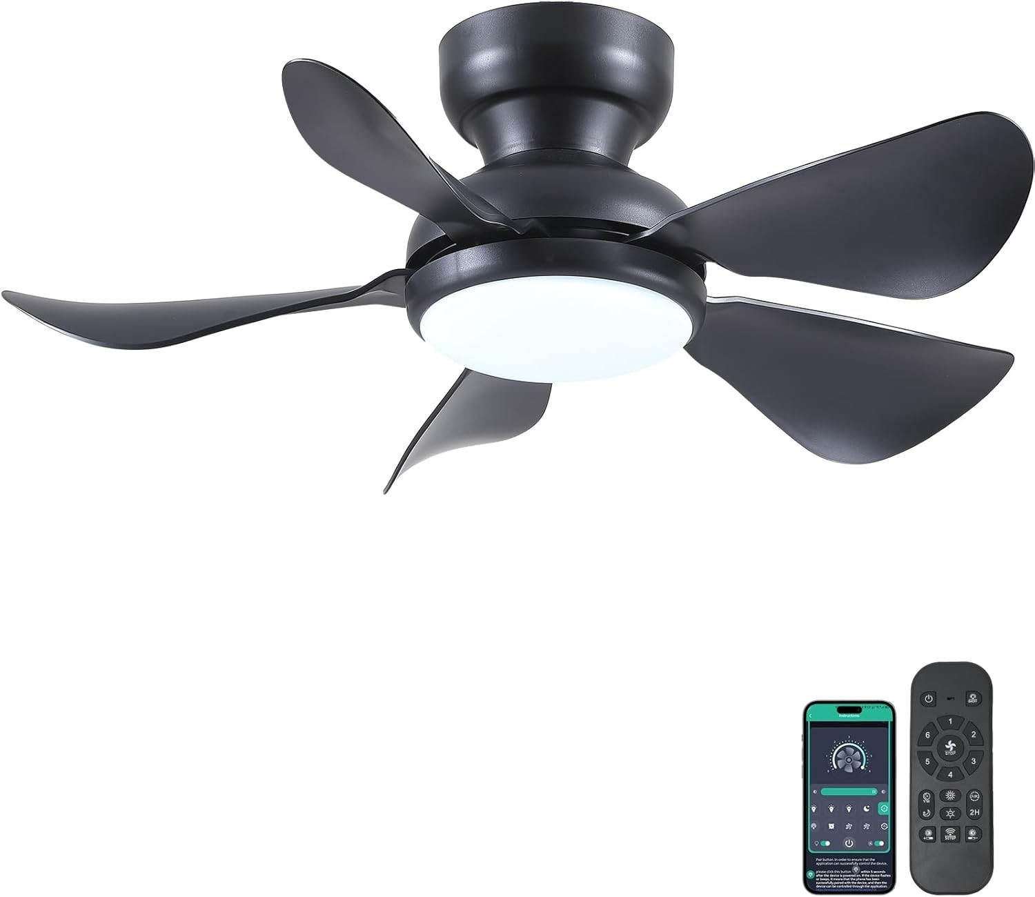 Kviflon Ceiling Fan with Light Low Profile Reversible DC Dimmable LED Remote APP gallery