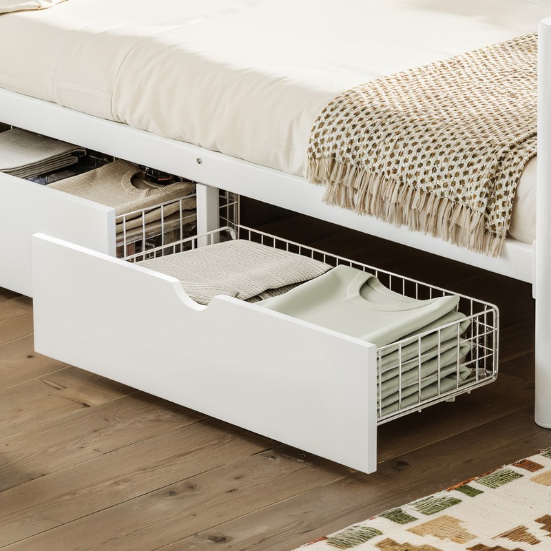 Full Size Metal MDF Platform Bed Frame Daybed Slatted W/ Storage Drawers White gallery