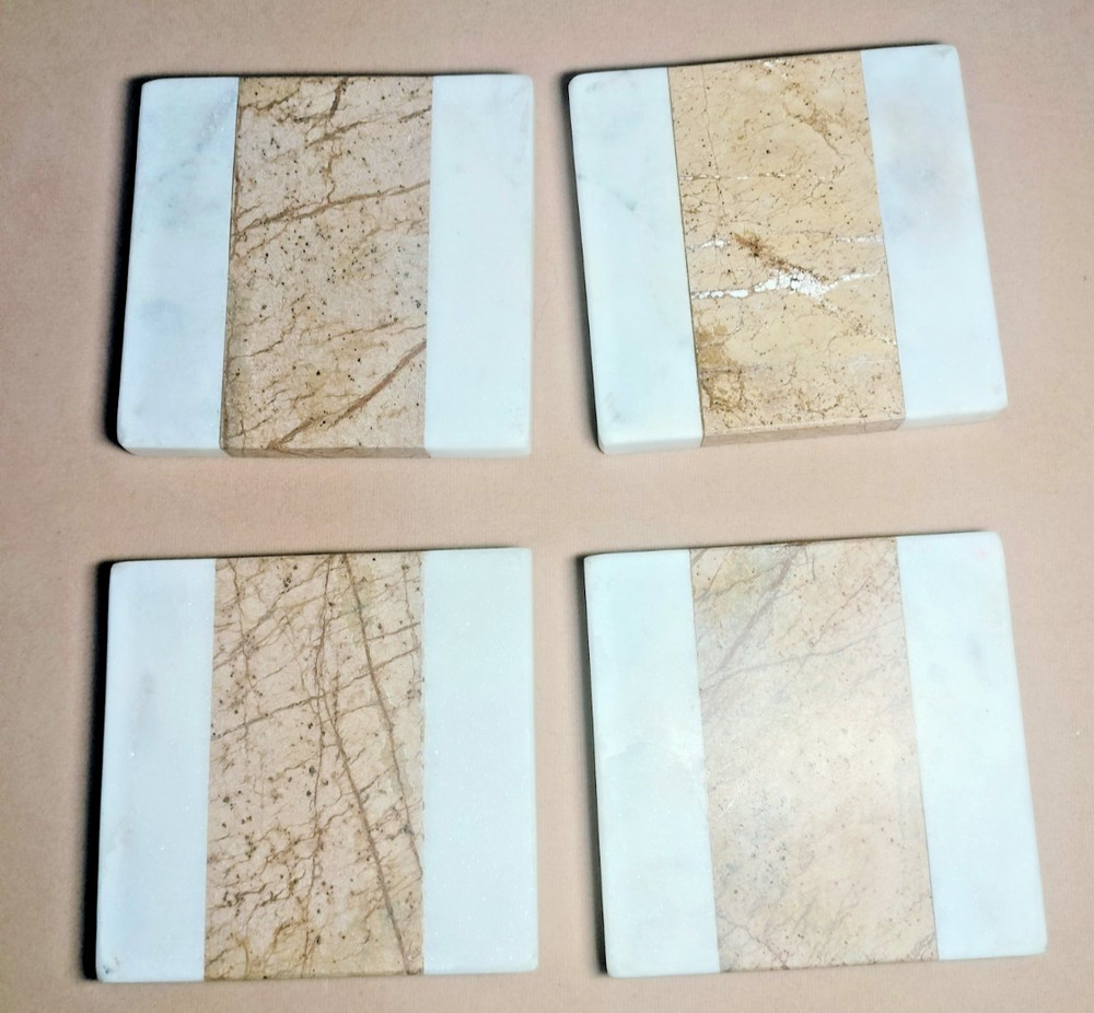 Creative Co-Op Marble Coasters Square White Brown Natural Color 4"x4" Set of 4