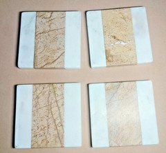 Creative Co-Op Marble Coasters Square White Brown Natural Color 4″x4″ Set of 4