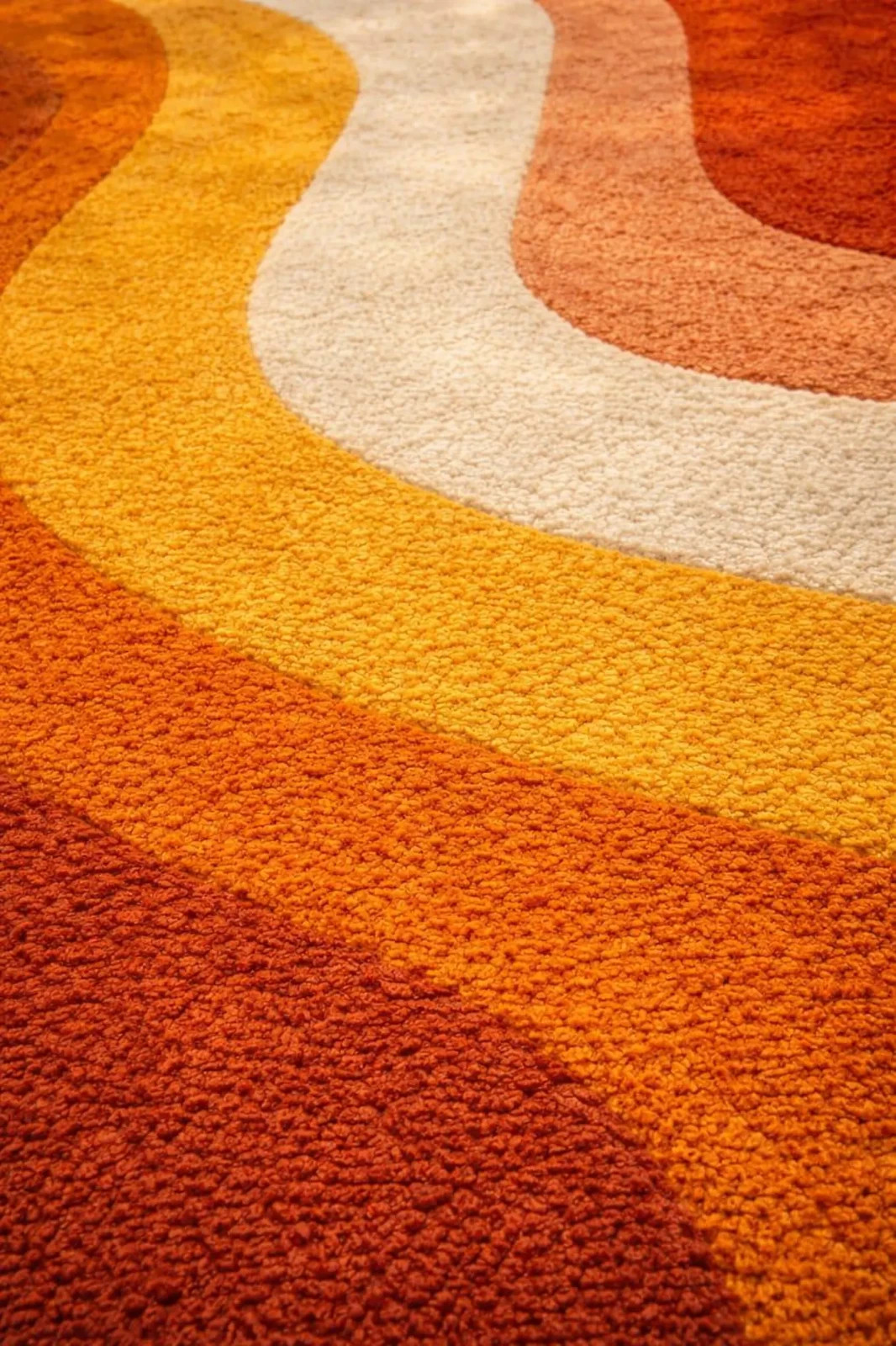 Retro Mid Century Shag Rug 70s Geometric Orange Yellow Vintage Plush Carpet gallery