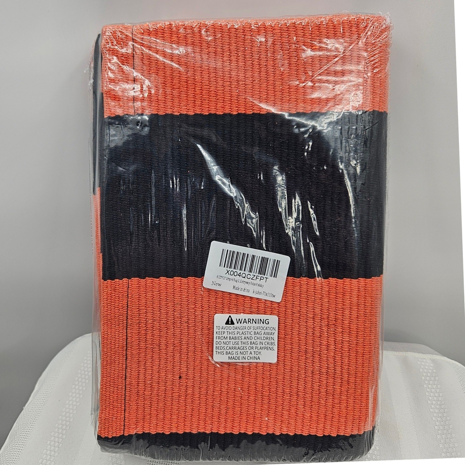 KOZYFLY Striped Rug Orange Black Entryway Patio Holiday 70x110cm New gallery