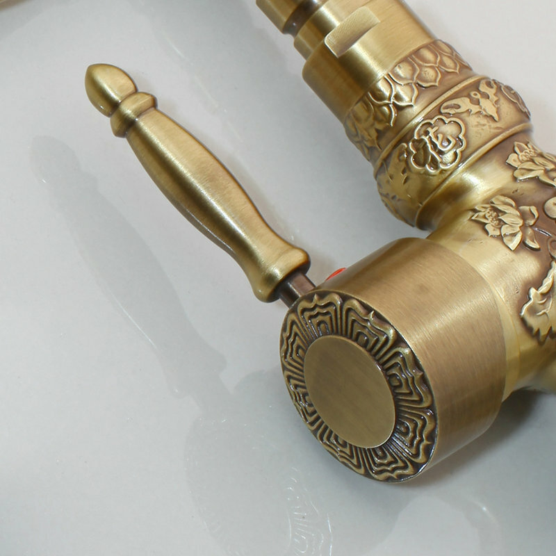 Antique Brass Deck Mount Bathroom Basin Sink Vessel Faucet Mixer Single Hole Tap gallery