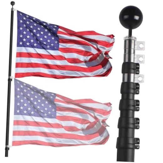 20ft Telescopic Flag Pole - Extra Thick Outdoor Telescoping 20FT Black-20FT gallery